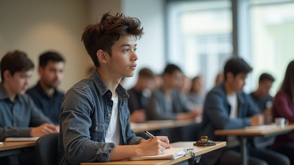 Студент активно слушает лекцию в аудитории