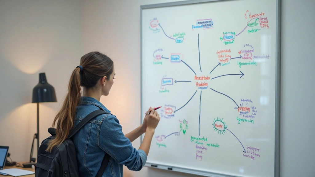 Студент рисует интеллект-карту для визуализации связей между концепциями